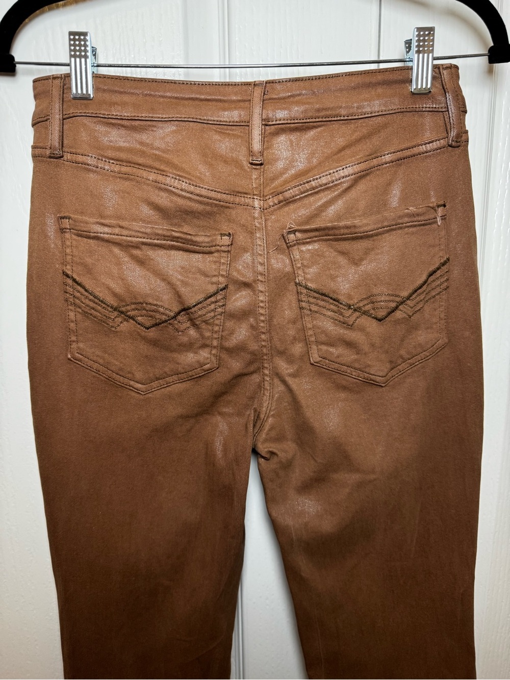 Idyllwind Miranda Lambert Cognac Brown Coated Flare Jeans High Rise Size 6 - Picture 6 of 7
